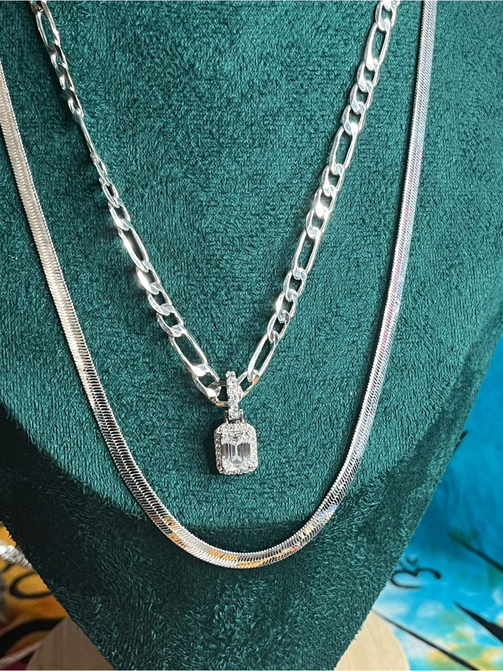 2.37 CTW Moissanite Sterling Silver Pendant + 18” Figaro Chain